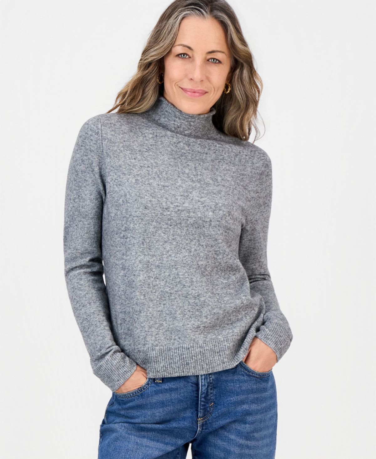 Style & Co Petite Mock Neck Sweater, Macy's Exclusive In Stormy Heather