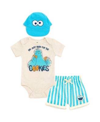 Baby Cookie Monster ( new born to 24 M )Short Sleeve Bodysuit and Bottoms Set with Hat