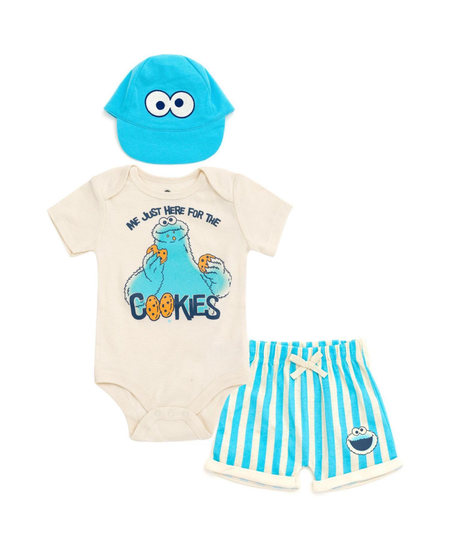 Baby Cookie Monster ( new born to 24 M )Short Sleeve Bodysuit and Bottoms Set with Hat