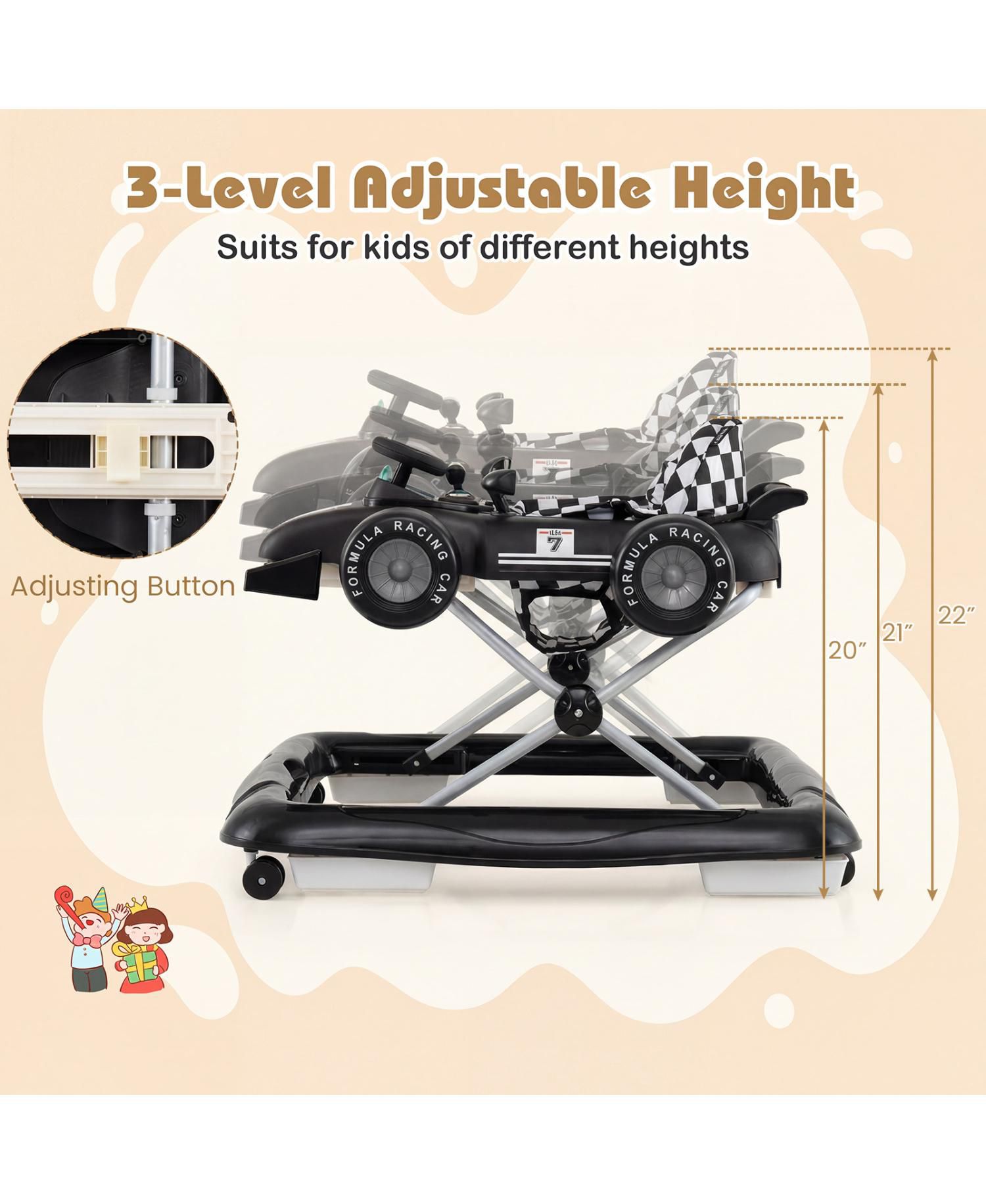 Toddler 4-in-1 Push Walker Activity Center Height Adjustable with Music