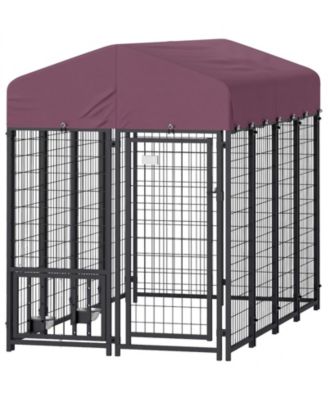 Outdoor Dog Kennel Welded Wire Dog Run with Rotating Adjustable Bowls
