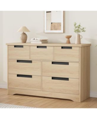 7-Drawer TV Console for 55/65" TV, Modern Entertainment Stand with Cabinet Storage for Bedroom & Hallway