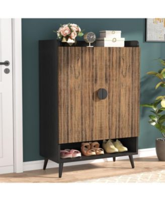  6-Tier Shoe Storage Cabinet with Adjustable Shelves, Shoe Cabinet with Doors, Wooden Shoes Rack
