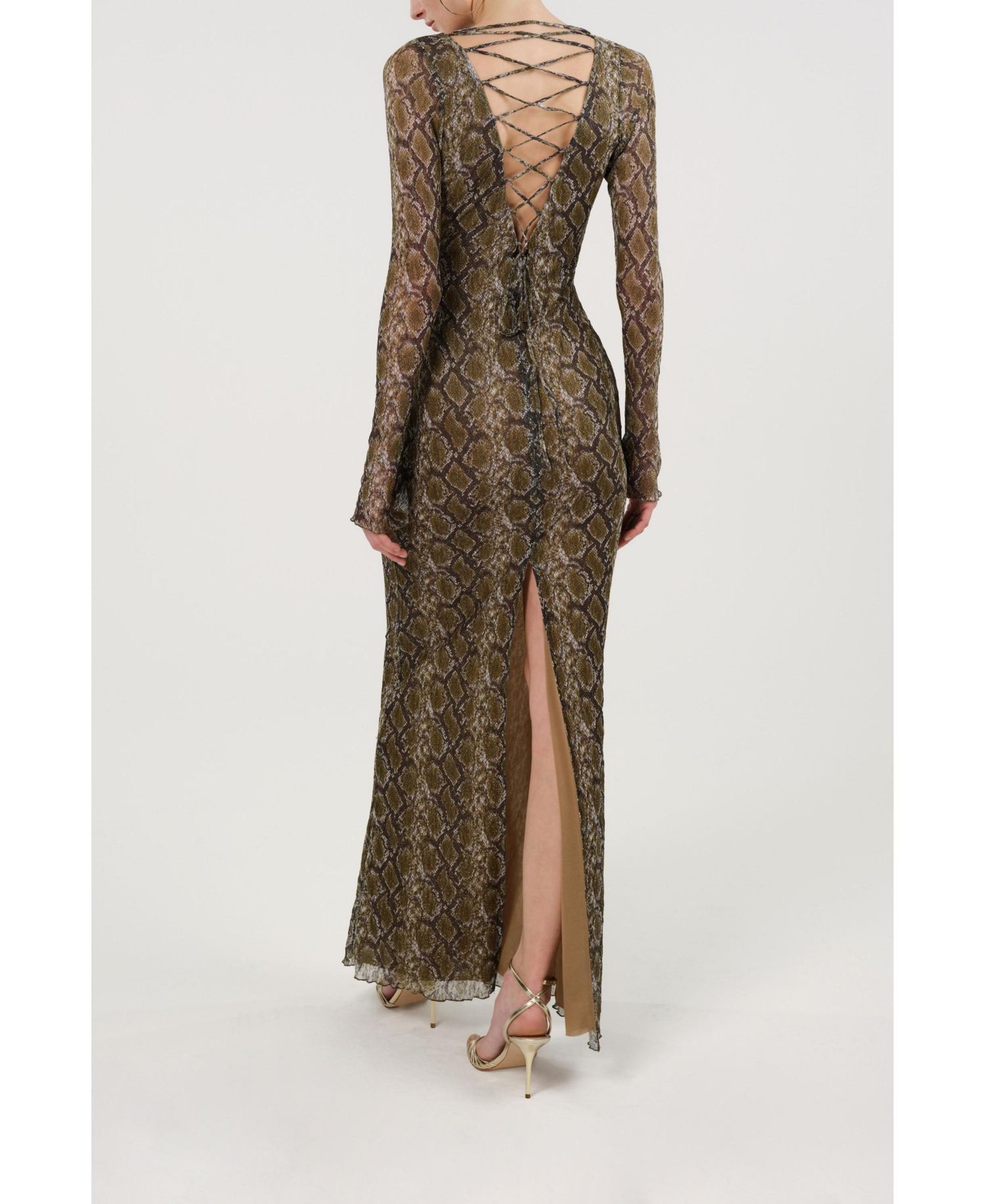 Women's Snake Print Ring Detail Long Sleeve Maxi Dress