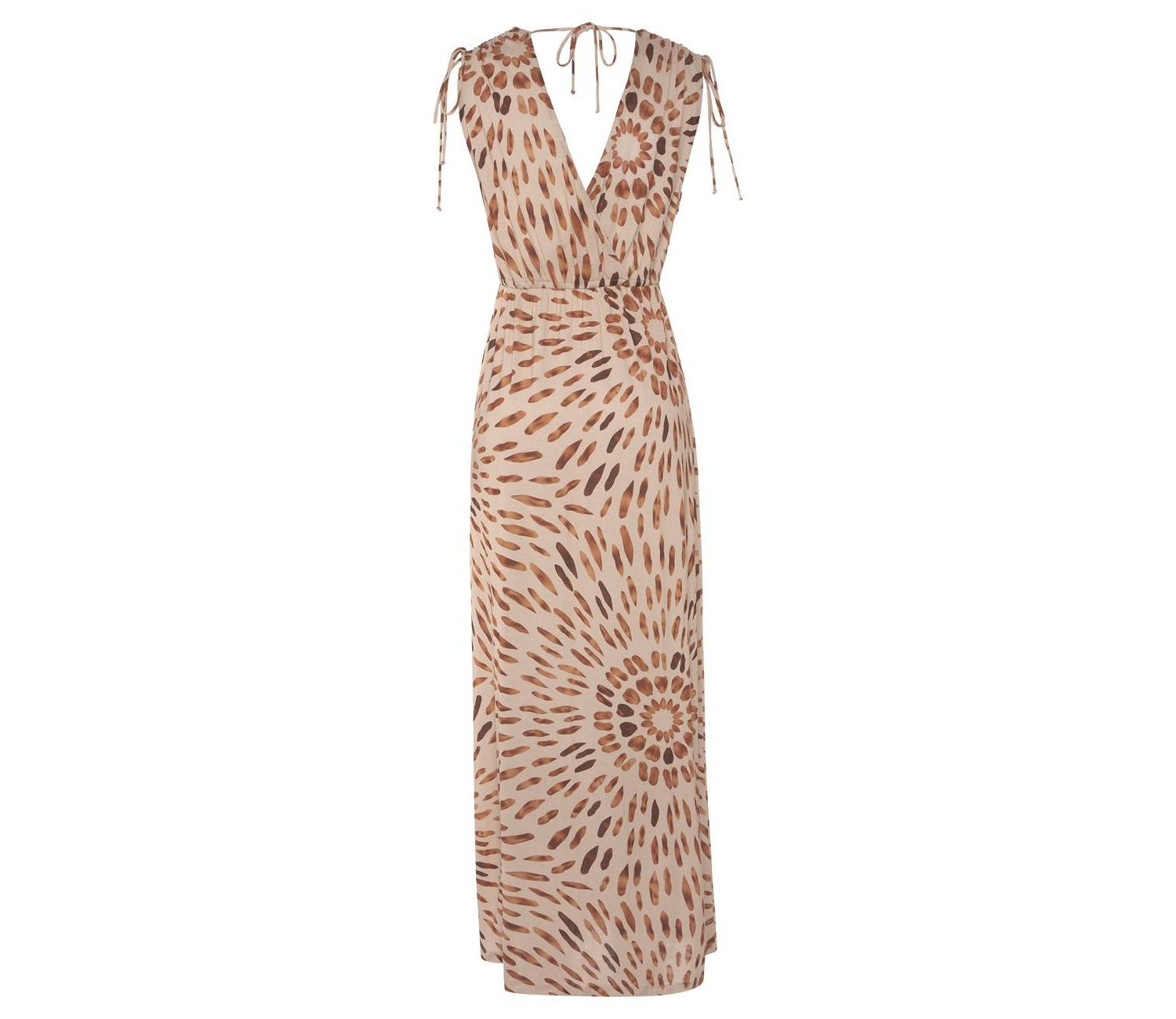 Women's Viscose Printed Tie Detail V-Neck Elastic-Waist Maxi Dress