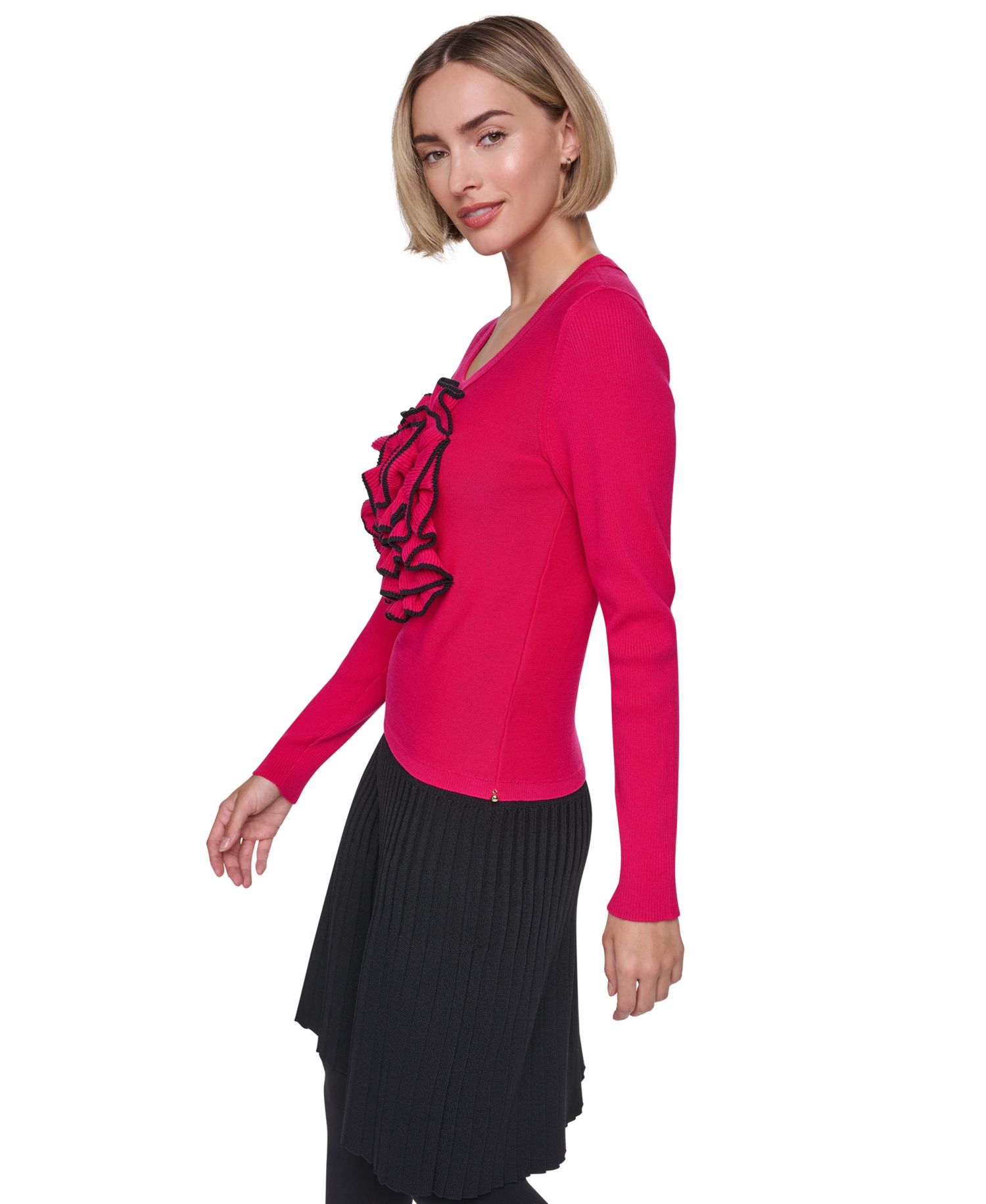 Women's Rosette Long-Sleeve Scoop Neck Sweater