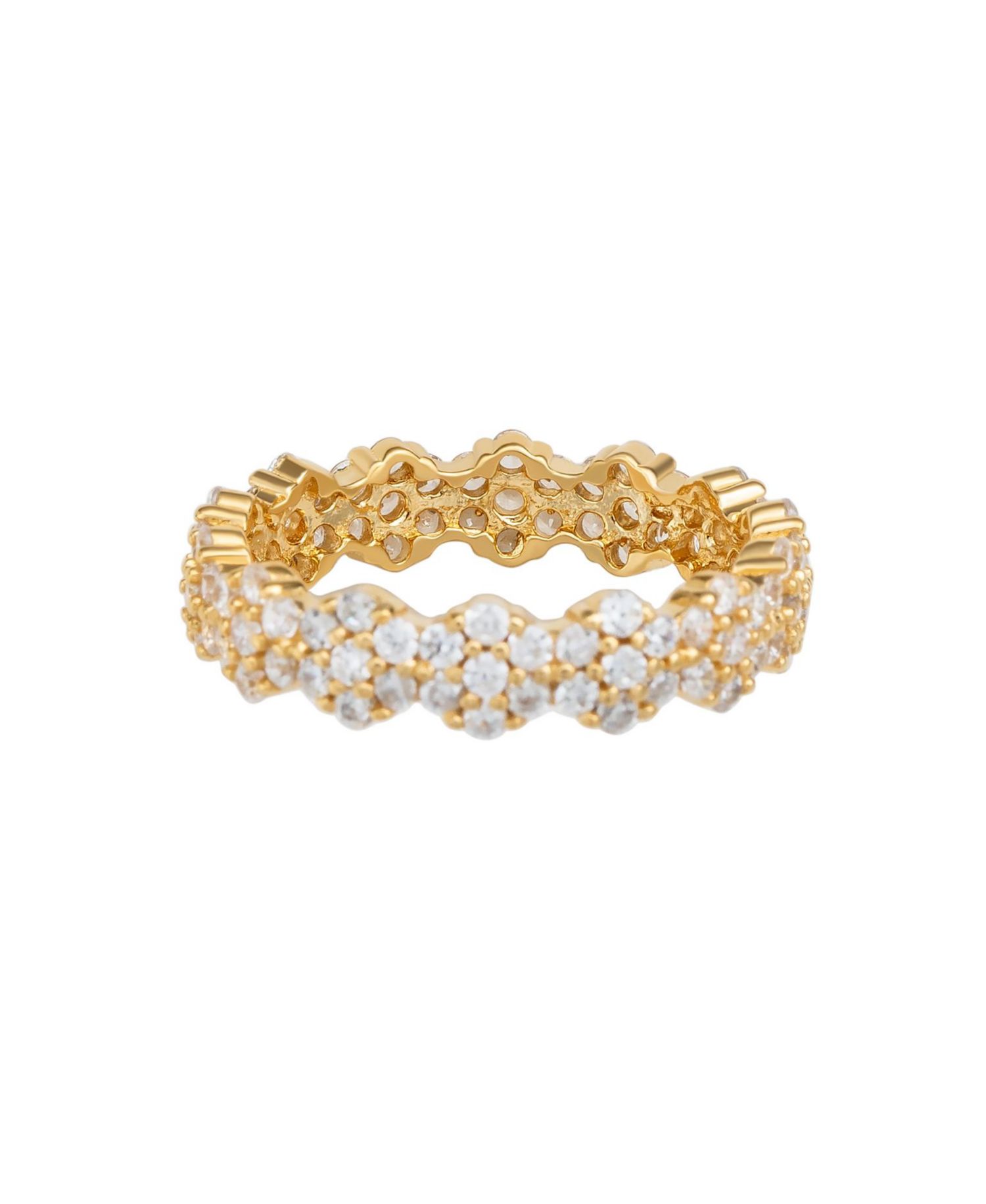 Suzy Levian Sterling Silver Cubic Zirconia Floral Eternity Band Ring