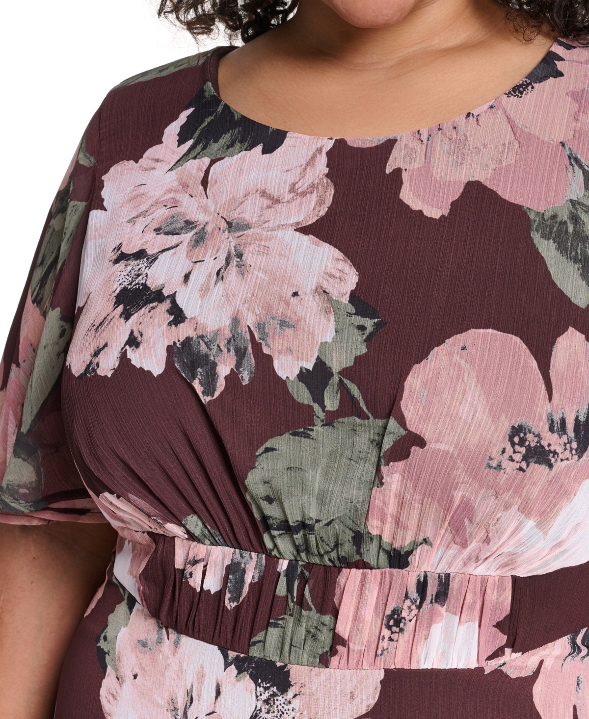 Calvin Klein Plus Smocked-Waist Chiffon Floral Midi Dress