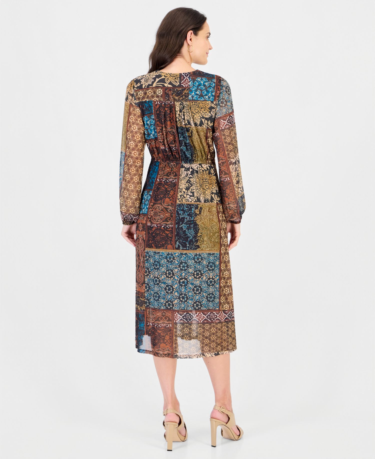 Women's Print Surplus V-Neck Long-Sleeve Wrap Midi Dress