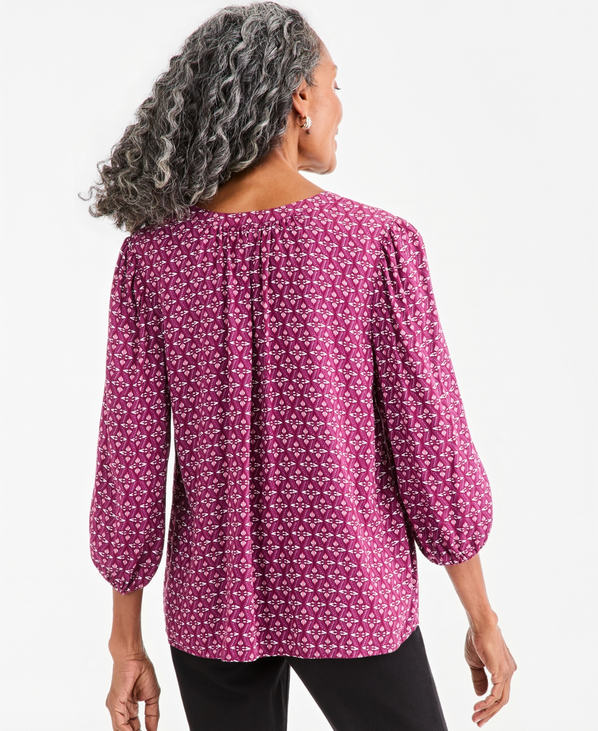 Style & Co Women's Printed Volume-Sleeve Blouse, Macy's Exclusive