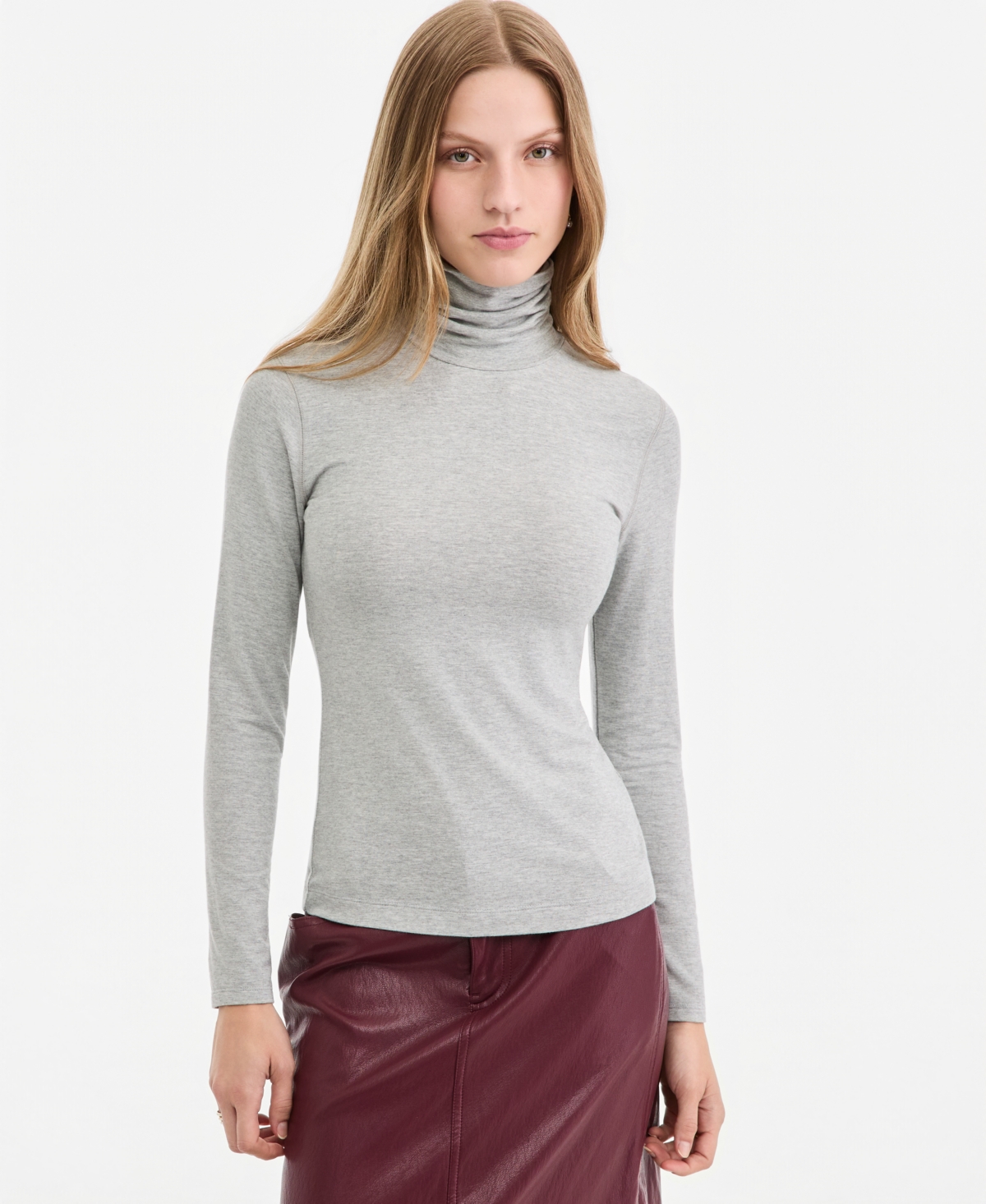 On 34th Women's Modal Long Sleeve Turtleneck, Created For Macy's In Light Grey Heather