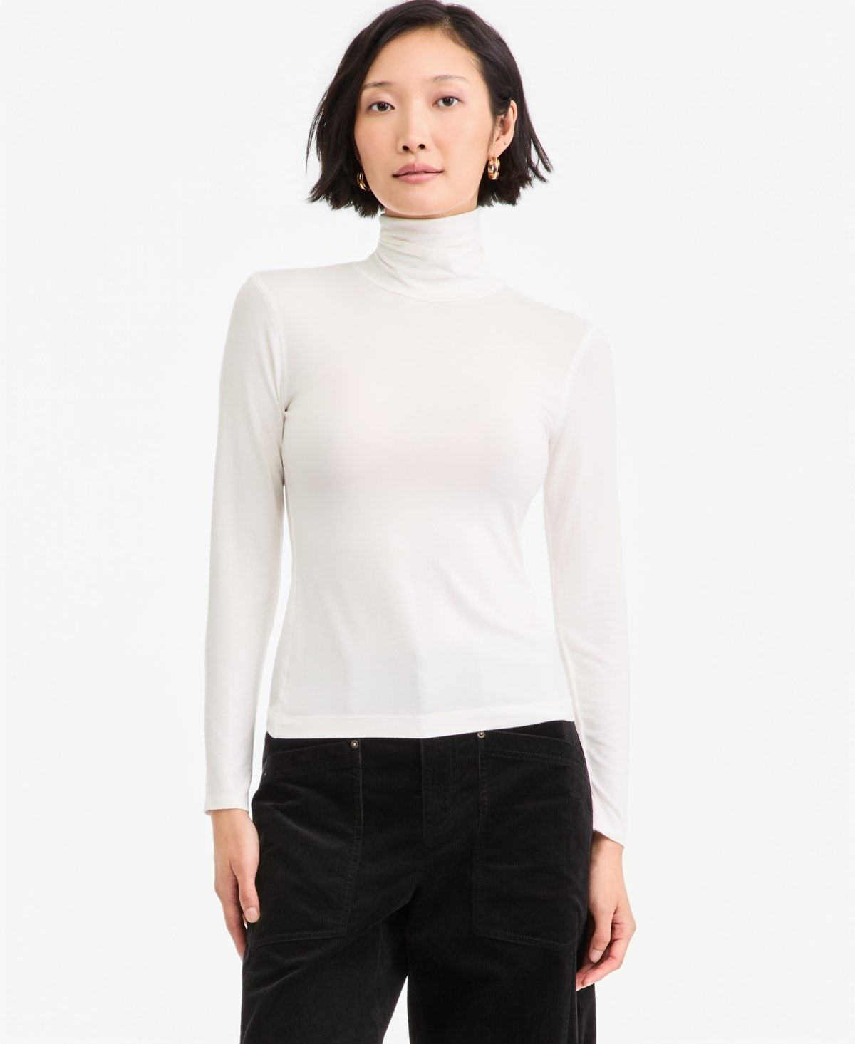 On 34th Women's Modal Long Sleeve Turtleneck, Created For Macy's In Winter Ivory