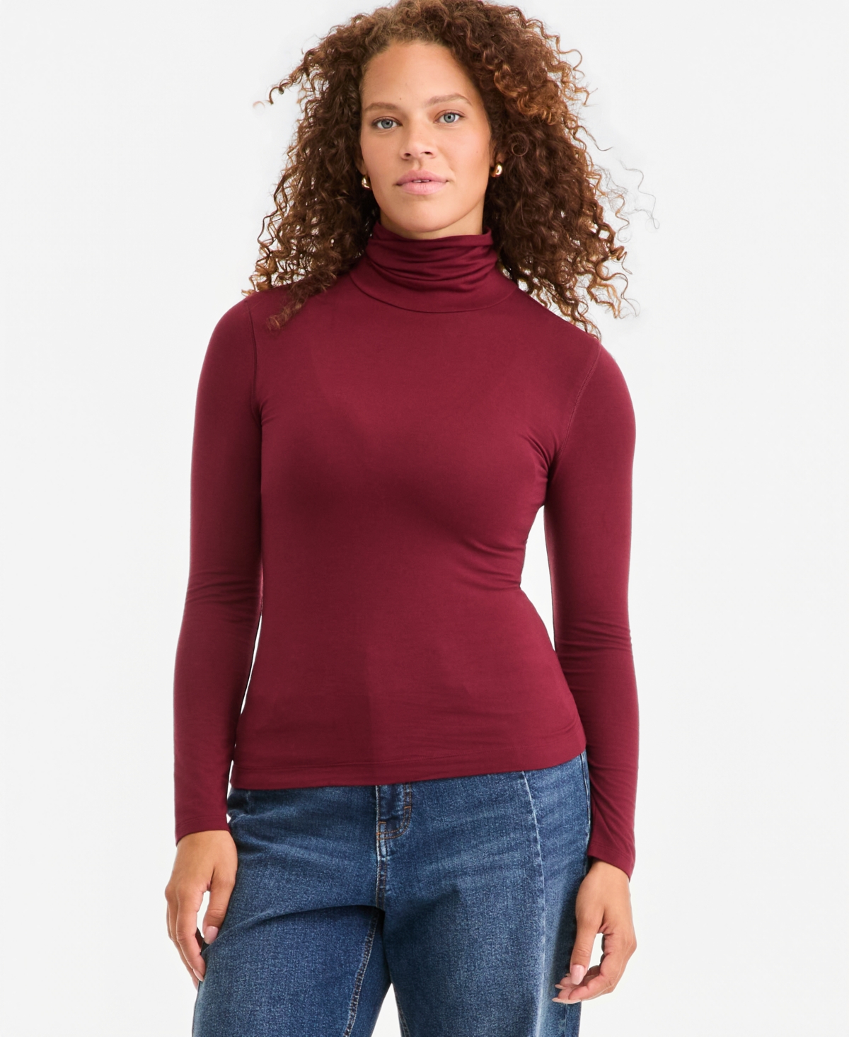 On 34th Women's Modal Long Sleeve Turtleneck, Created For Macy's In Dark Rust
