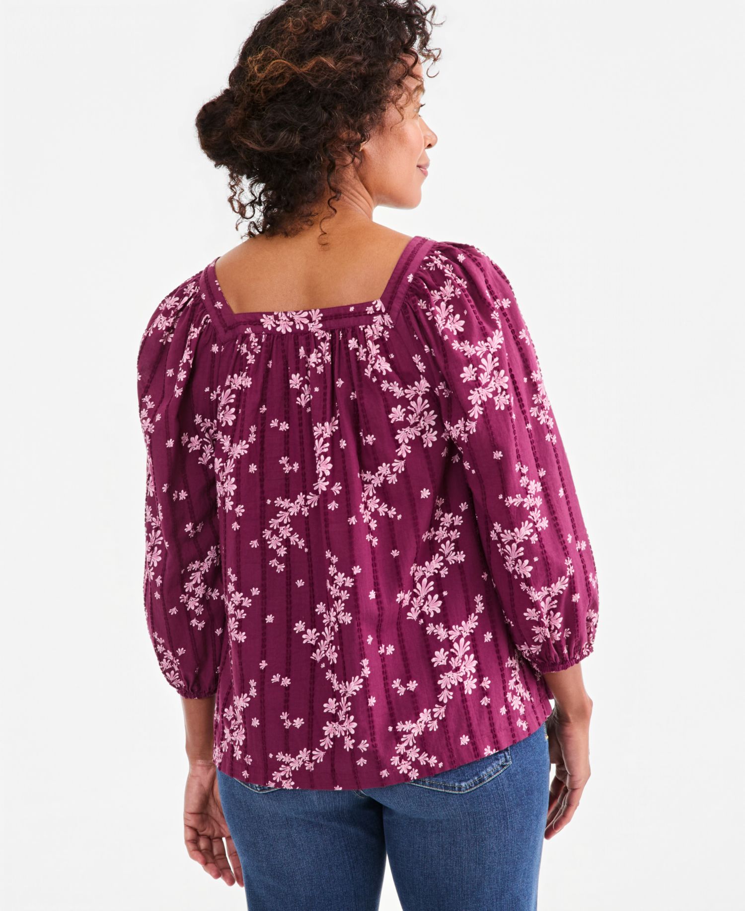 Plus Printed Square-Neck Cotton Top