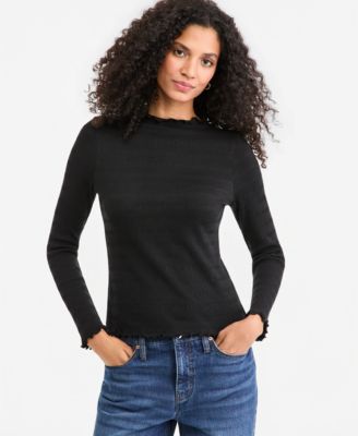 Women's Long-Sleeve Funnel Neck Puckered-Rib Top