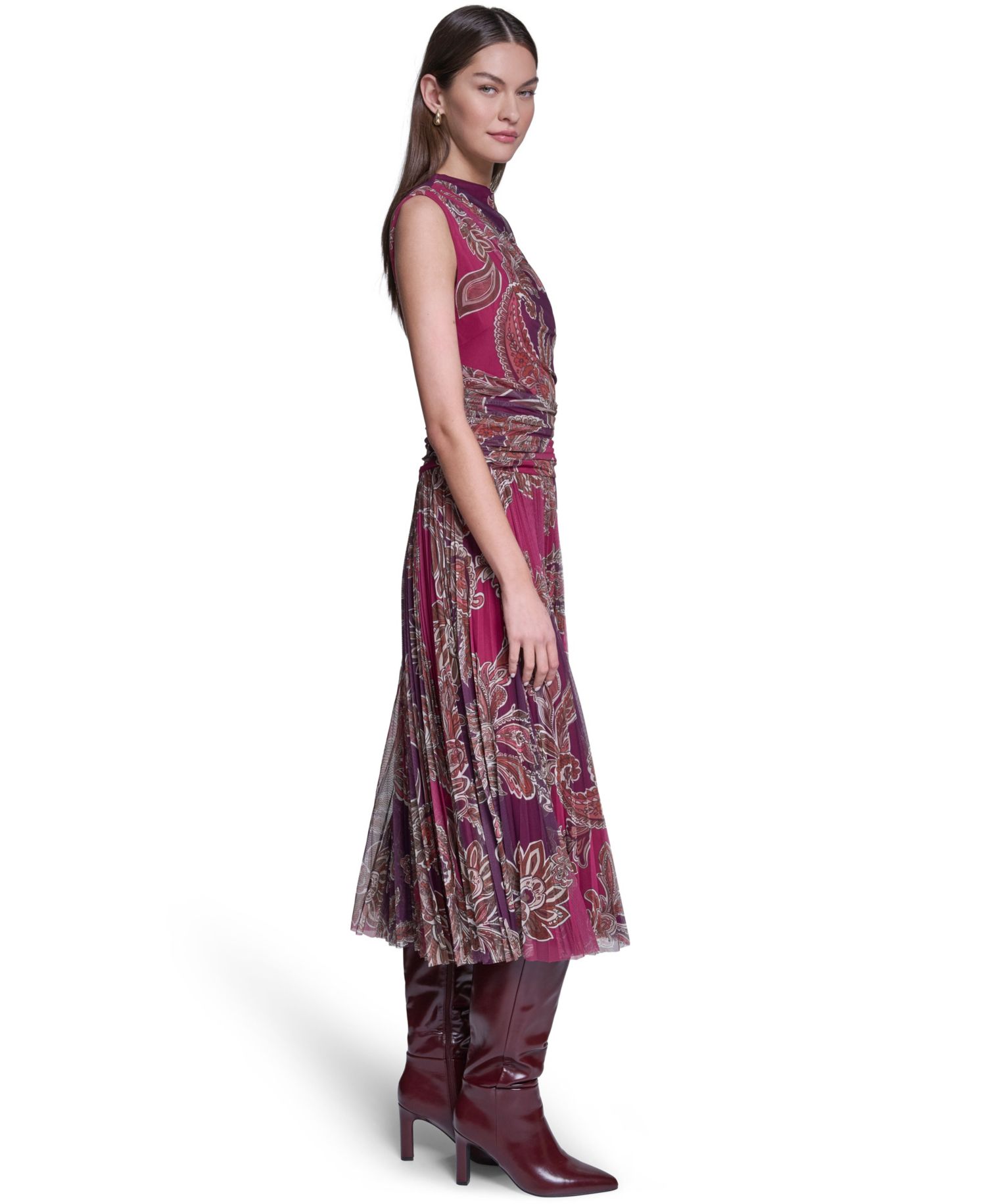 Women's Mock Neck Mesh Midi Dress