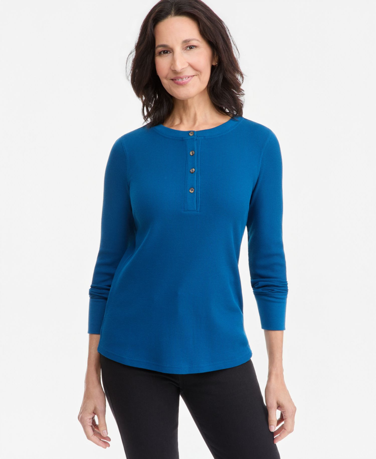 Women's Waffle-Knit Long-Sleeve Henley