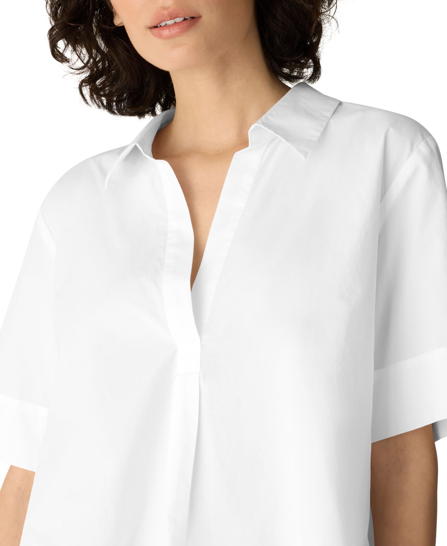 Women's Cotton Poplin Split Neck Short-Sleeve Blouse