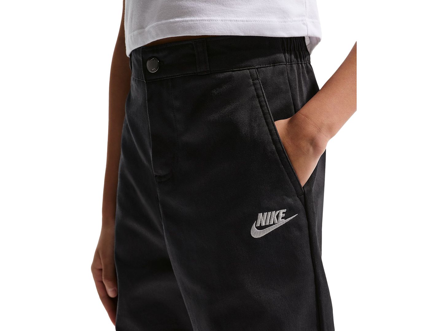 Детские брюки Nike Sportswear Club Woven Straight-Leg, цвет: Чёрный / Белый — фото 6