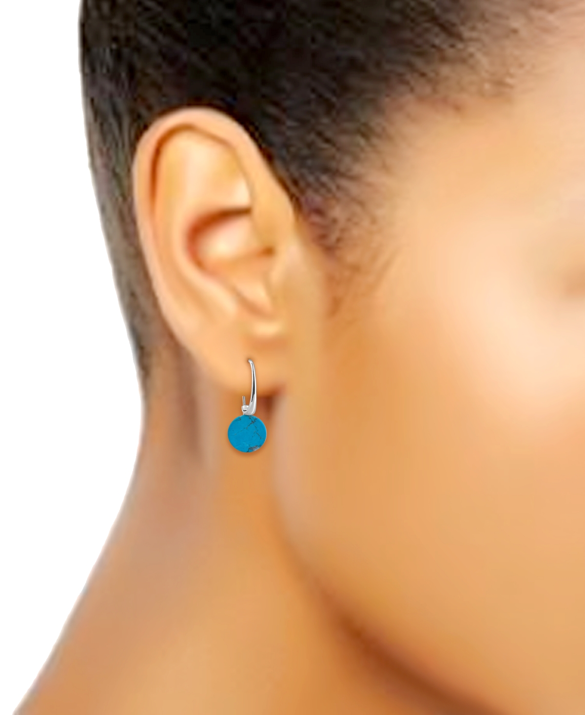 Macy's Genuine Howlite Chrysocolla Round Disc Shape Drop on Hardwire Fishhook Closure Earrings
