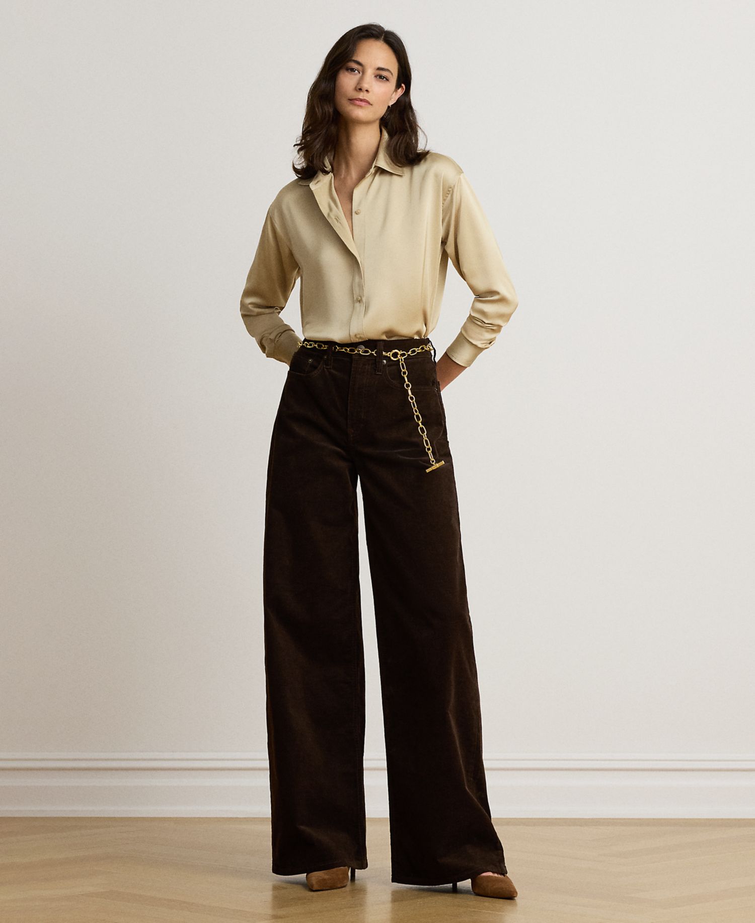 Petite Long-Sleeve Satin Blouse