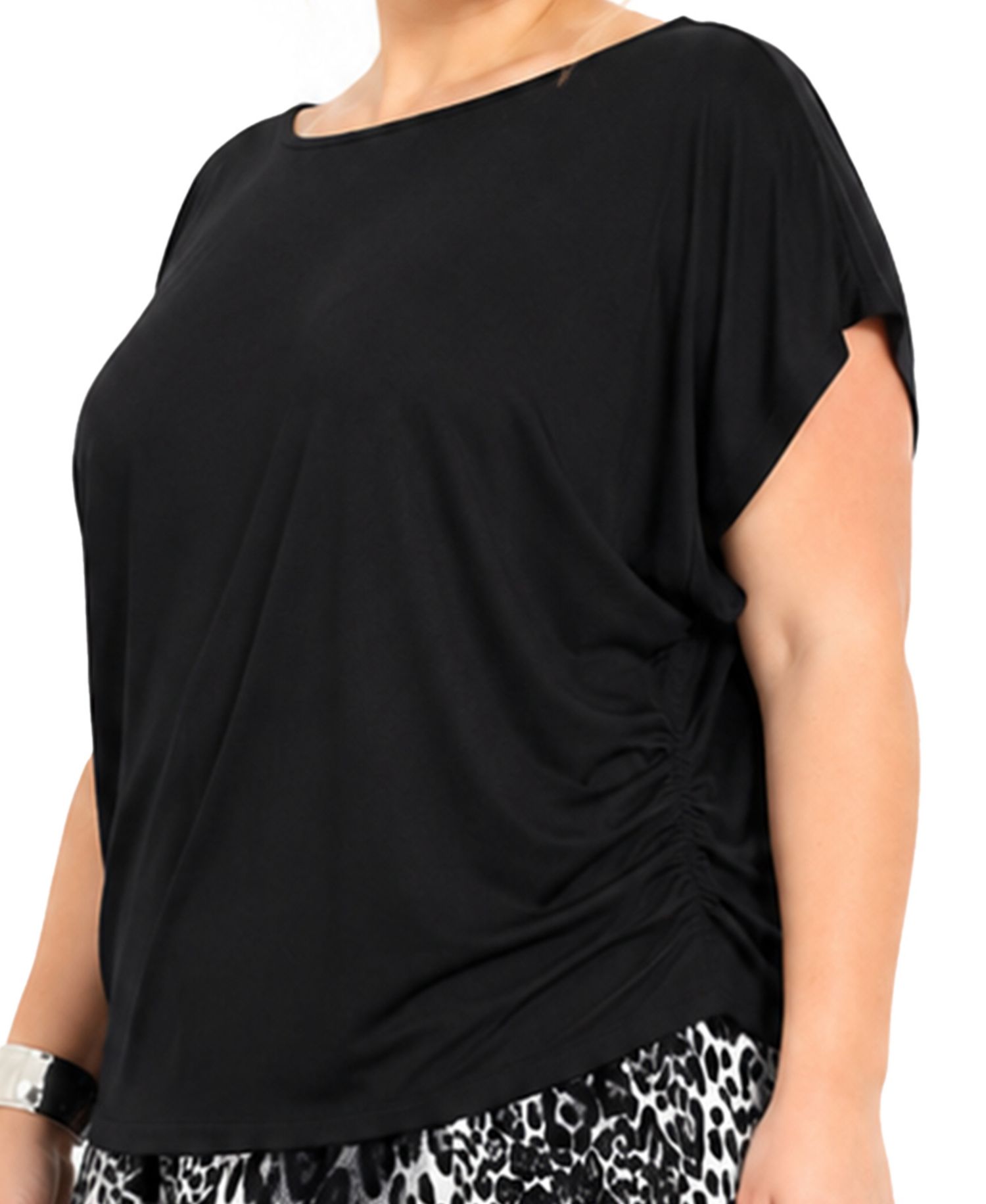 Plus Size Techno Crepe Short-Sleeve Ruched Top