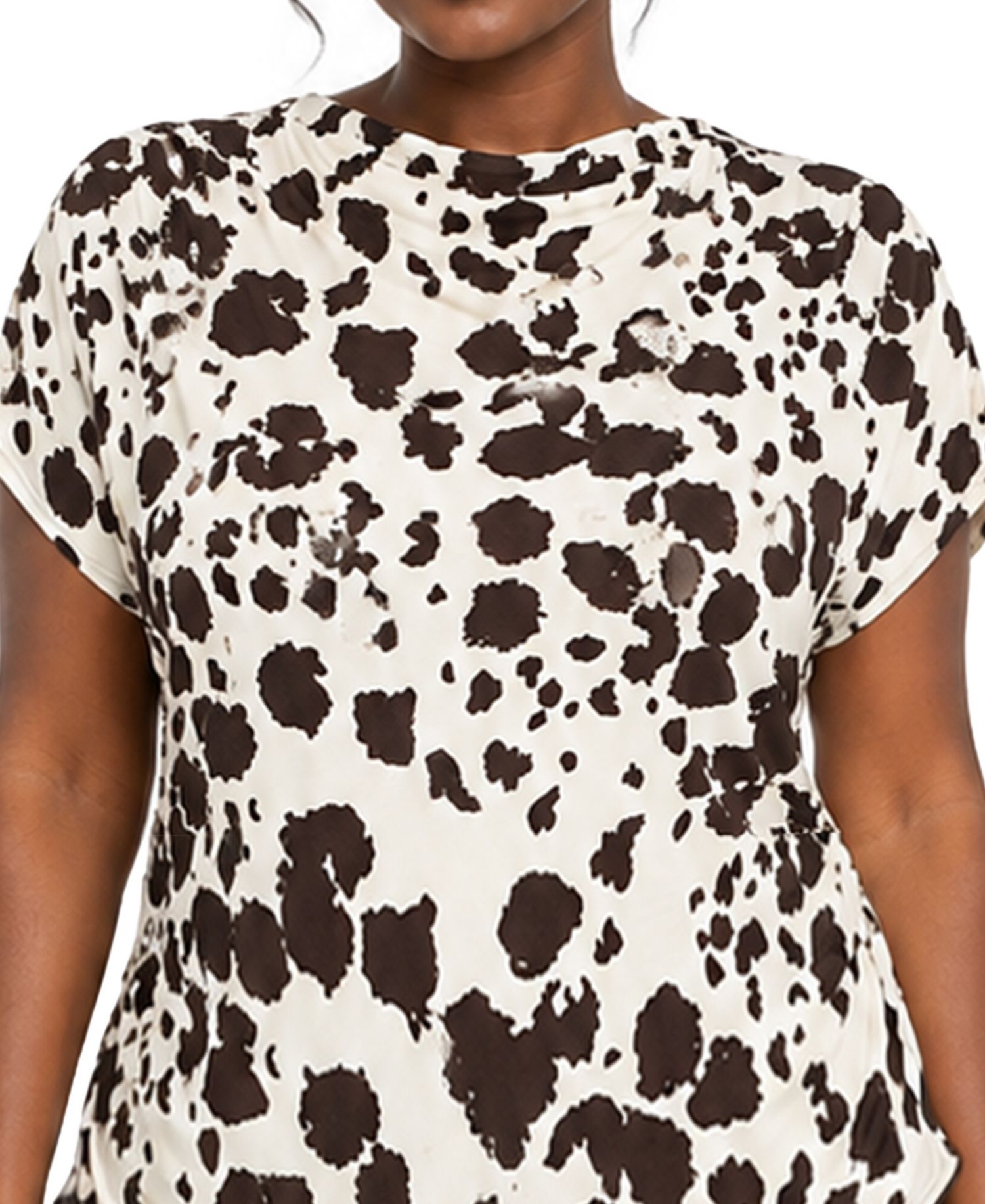 Plus Size Cow Print Draped Top