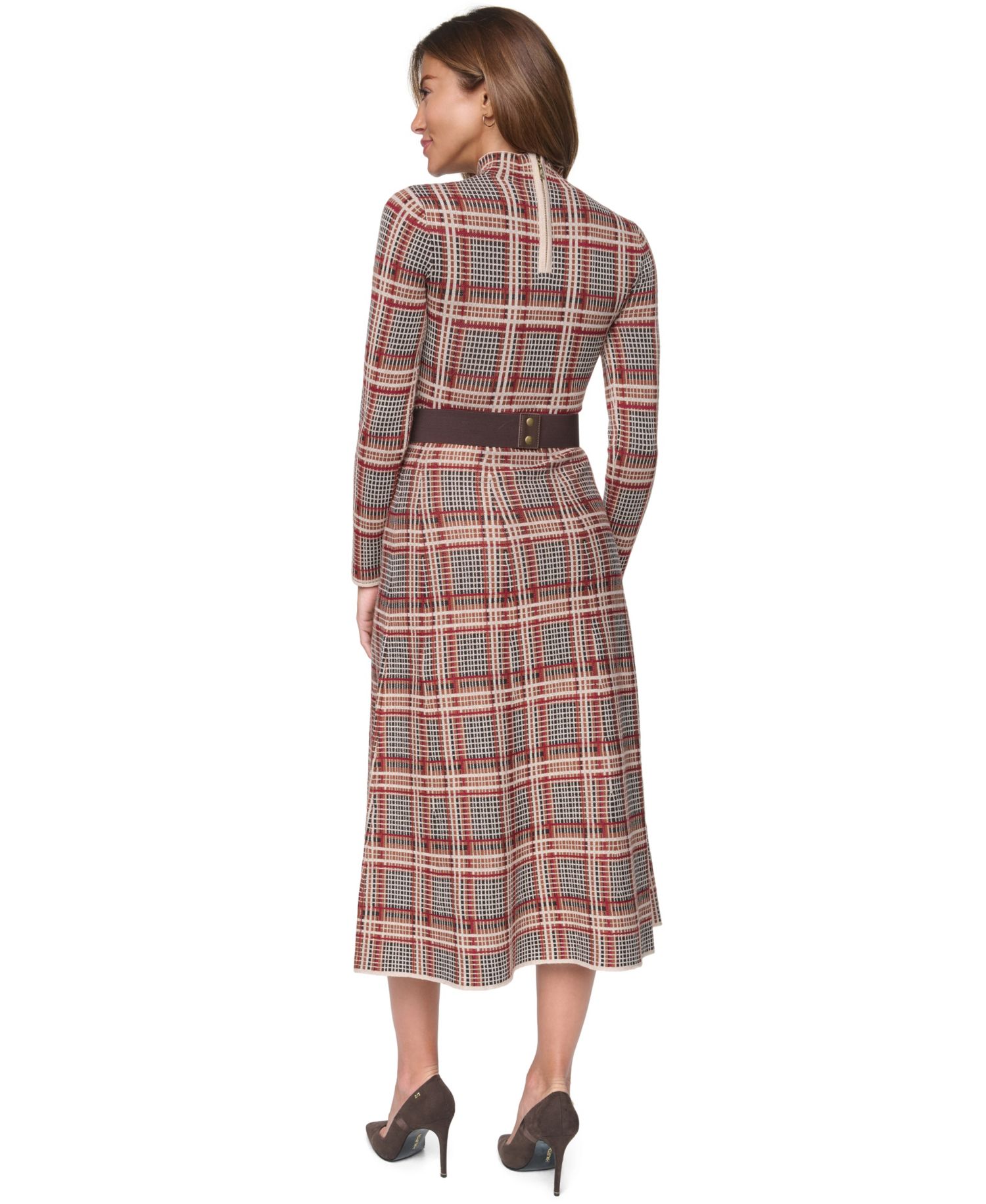 Plus Mock Neck Long-Sleeve Fit & Flare Dress
