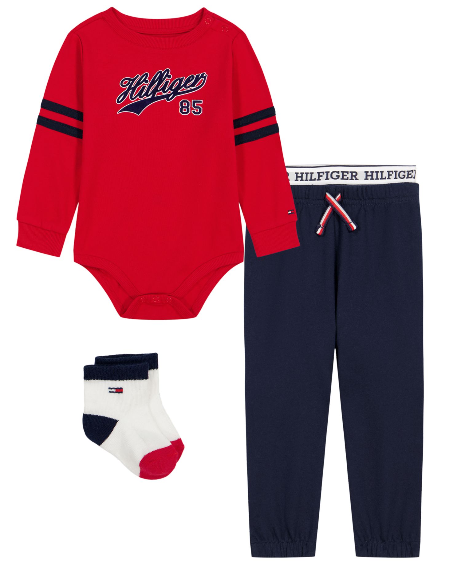 Baby Boys' Long-Sleeve Bodysuit and Pants with Socks, 3-Piece Set