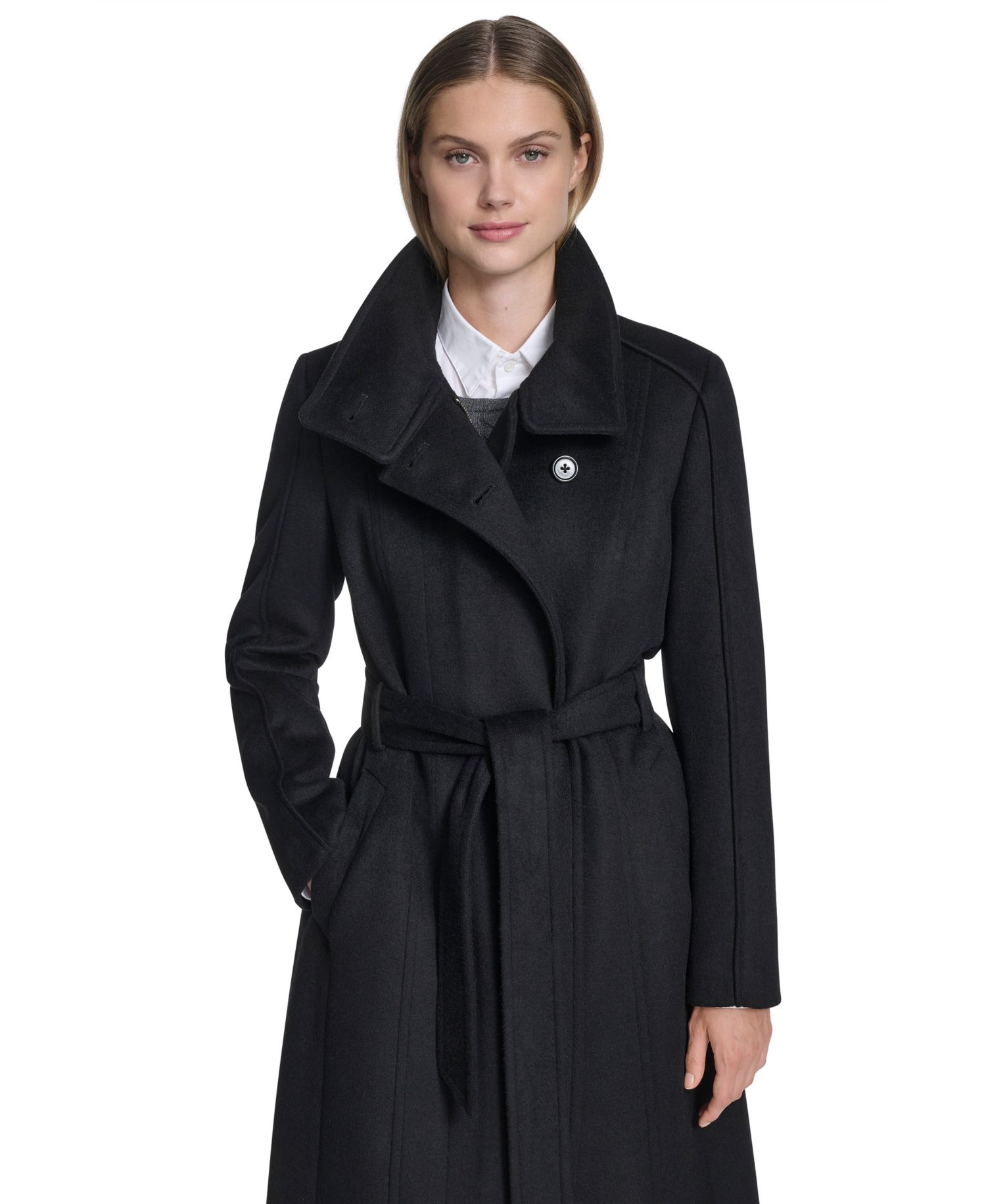 Women's Asymmetric Belted Long Wool-Blend Coat