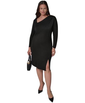 Plus Size One-Shoulder Long-Sleeve Sheath Dress
