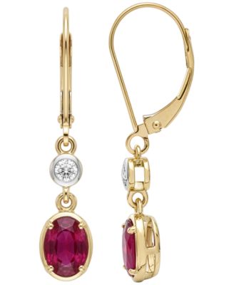 Ruby (1.40 ct. t.w.) & Diamond (1/10 ct. t.w.) Earrings in 14k Yellow Gold