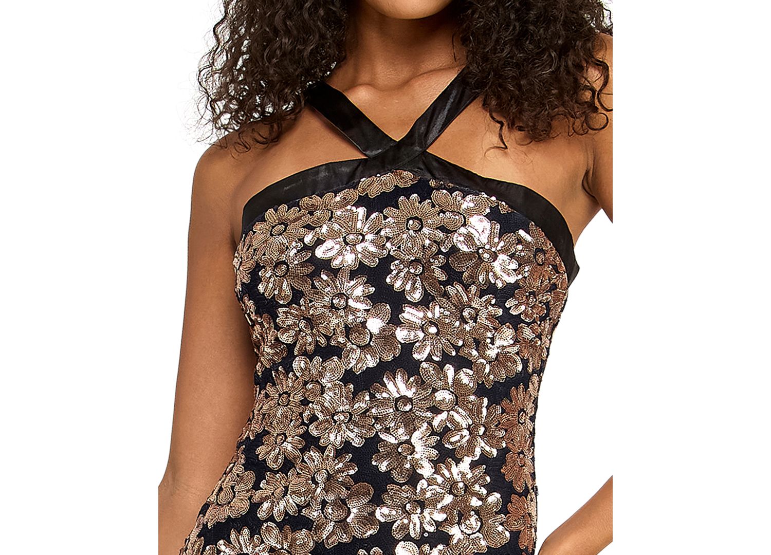 Juniors' Sequin Floral V-Neck Mini Dress