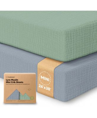 Lyra Muslin Mini Crib Sheets for Boys, Girls, 2-Pack Soft Organic Cotton Pack and Play Sheets Fitted, 38x26