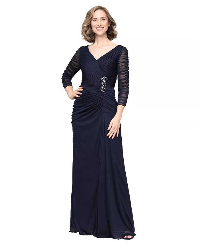 Women's Embellished V-Neck Mesh Gown