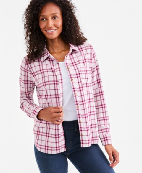 Женские куртки Style & Co Plaid Flannel Knit Shacket, цвет: Ванильный