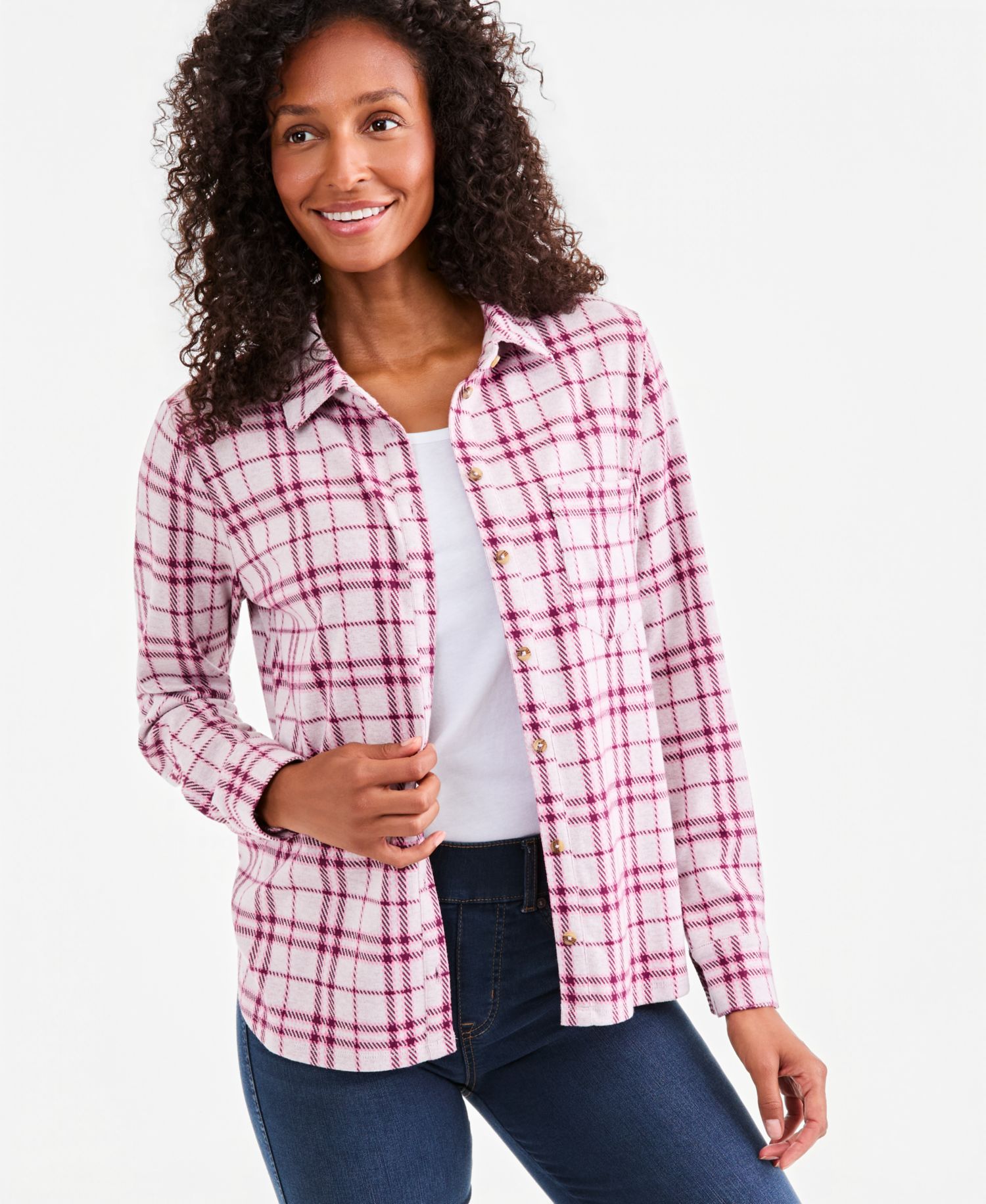 Women's Plaid Flannel Knit Shacket