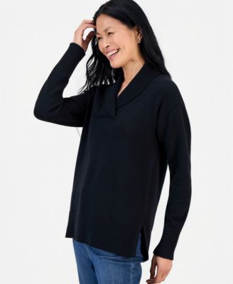 Women's Shawl Collar Cotton-Blend Sweater