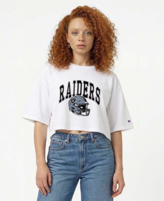 Women's White Las Vegas Raiders Boyfriend Cropped T-Shirt