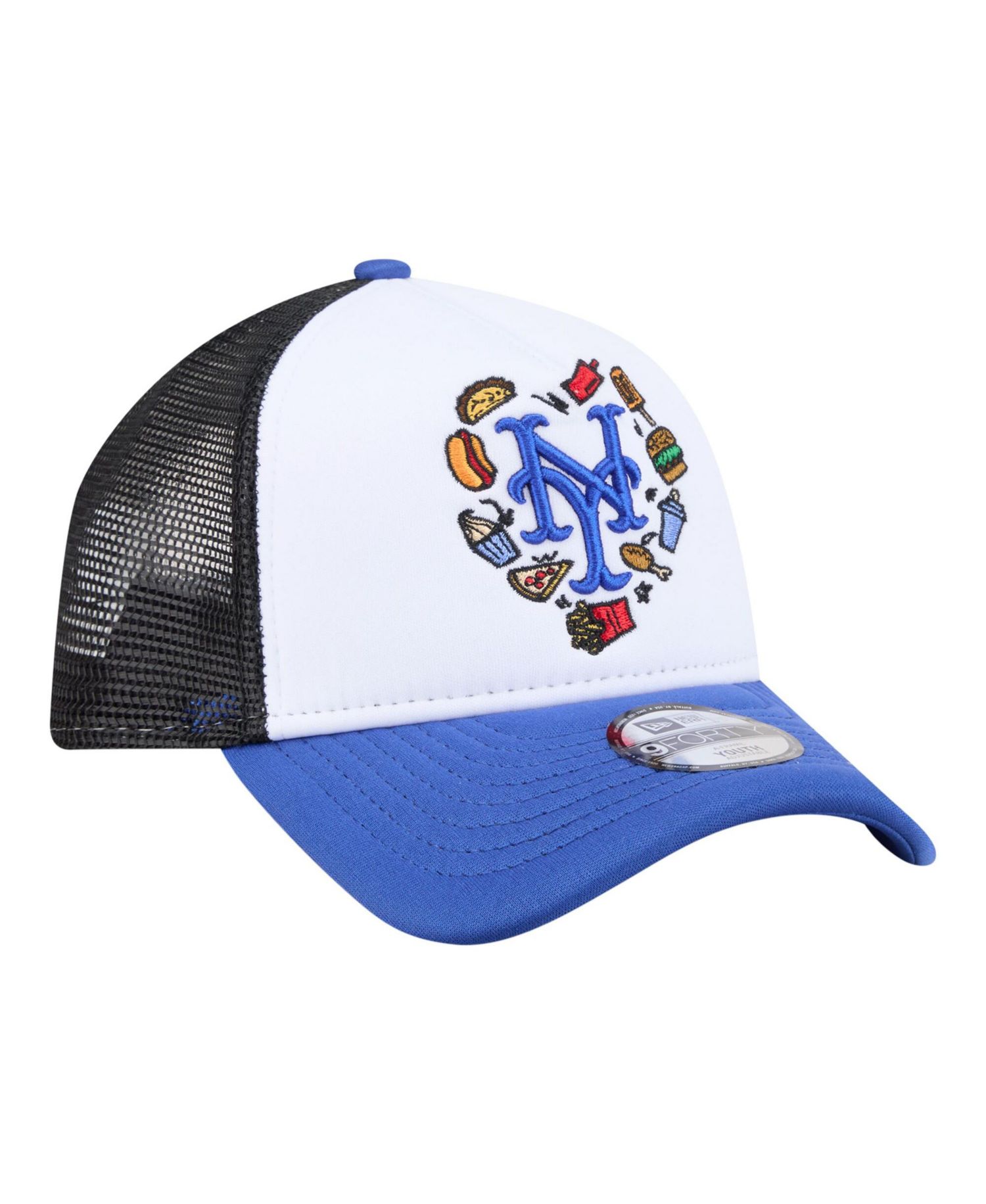 Big Boys and Girls White/Royal New York Mets Food A-Frame 9FORTY Trucker Adjustable Hat