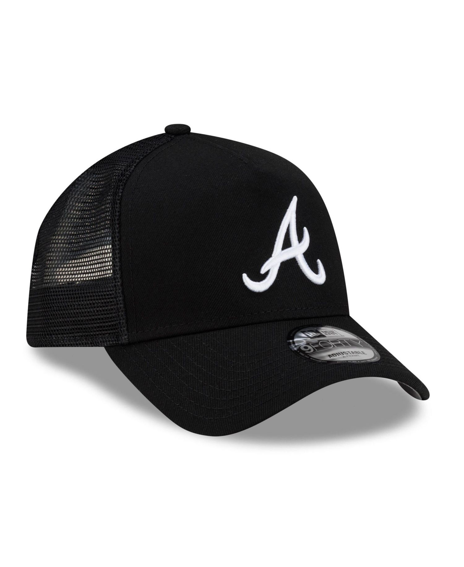 Men's Black Atlanta Braves Side Script 9FORTY A-Frame Trucker Adjustable Hat
