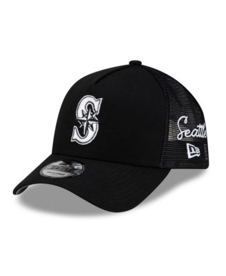 Men's Black Seattle Mariners Side Script 9FORTY A-Frame Trucker Adjustable Hat