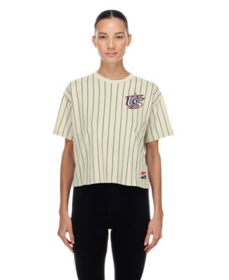 Women's Cream Team USA LA 2028 Summer Olympics Mesh Back Pinstripe Boxy T-Shirt