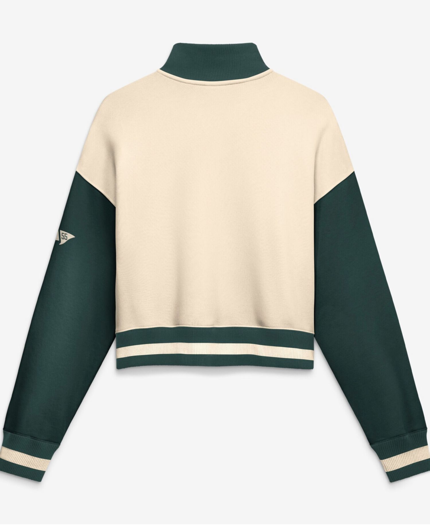 Women's Natural/Green Michigan State Spartans Oversized Legacy Color Block Cropped Quarter-Zip Pullover