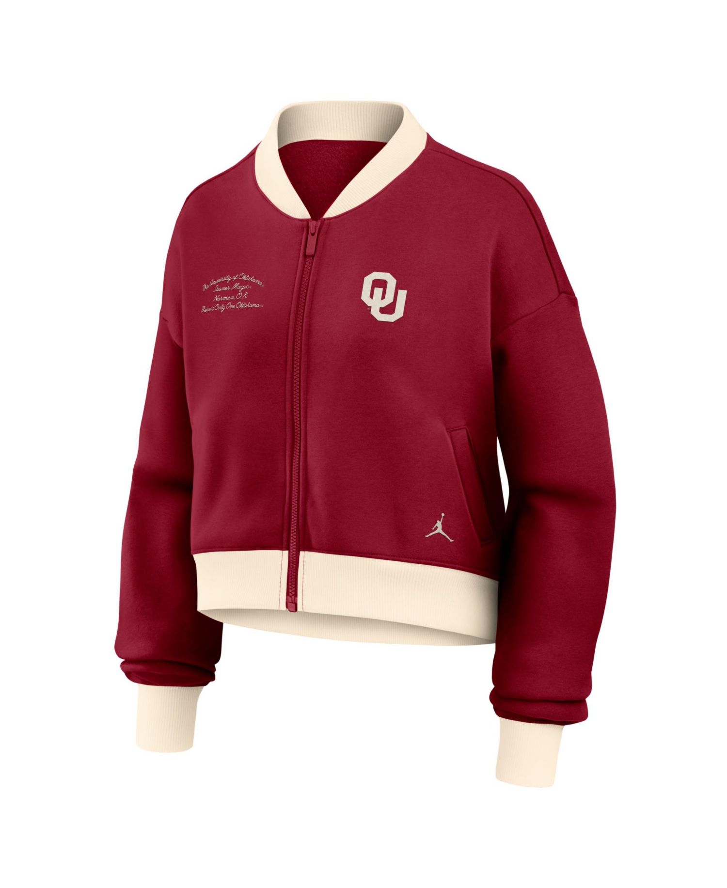 Women's Crimson Oklahoma Sooners Oversized Academic Cropped Full-Zip Bomber Jacket