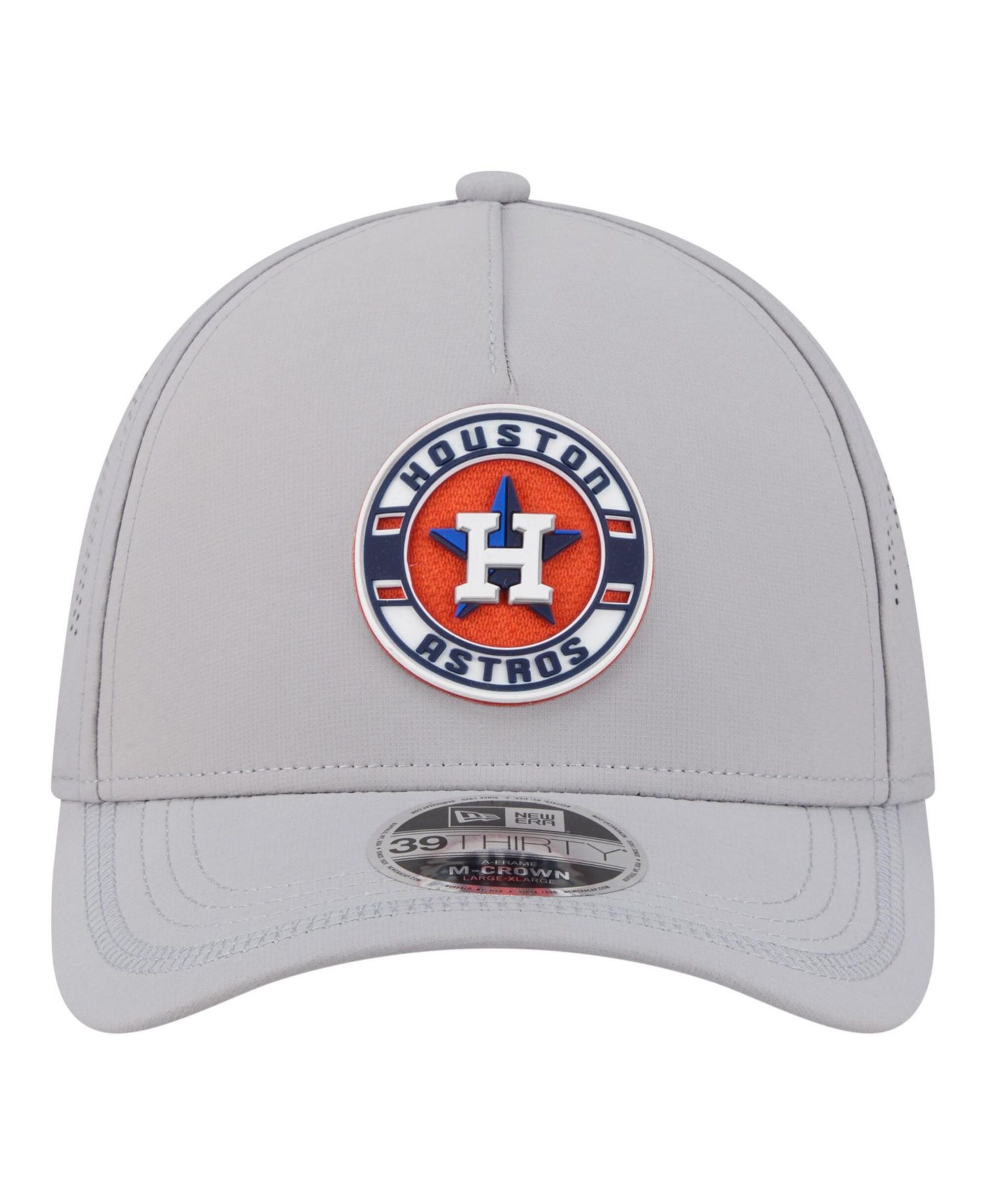 Men's Gray Houston Astros Patch 39THIRTY A-Frame M-Crown Perforated Flex Hat