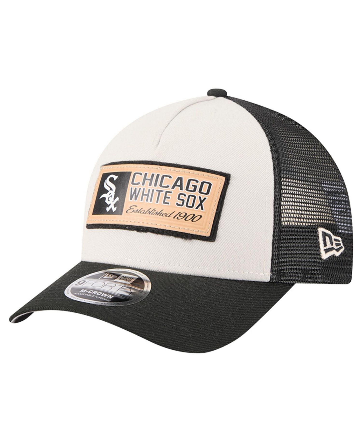 Men's Stone/Black Chicago White Sox Text A-Frame Trucker 9FORTY Hat