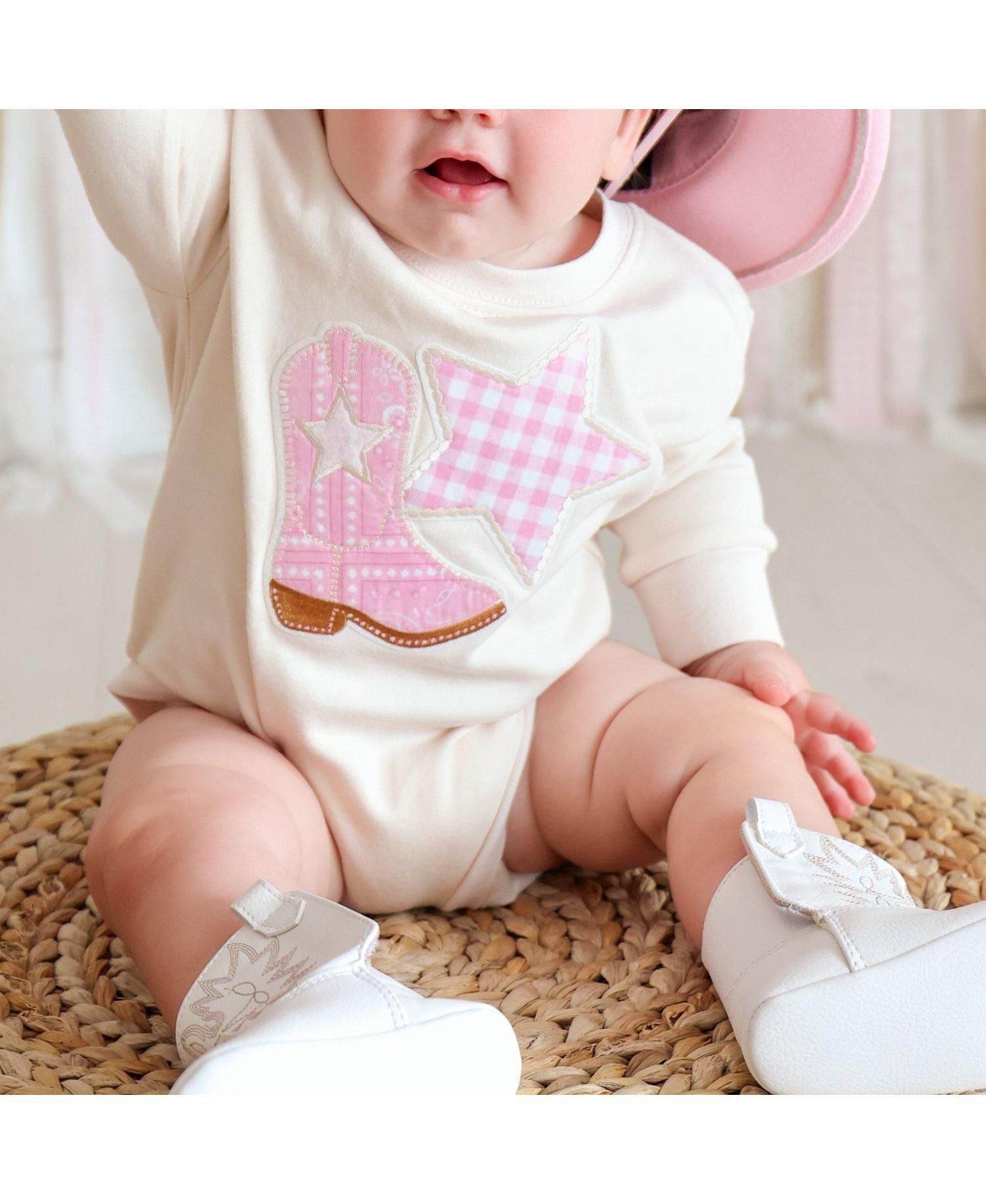 Baby Girls 0-3M to 12M -18M Bandana Cowgirl Patch Western Long Sleeve Romper