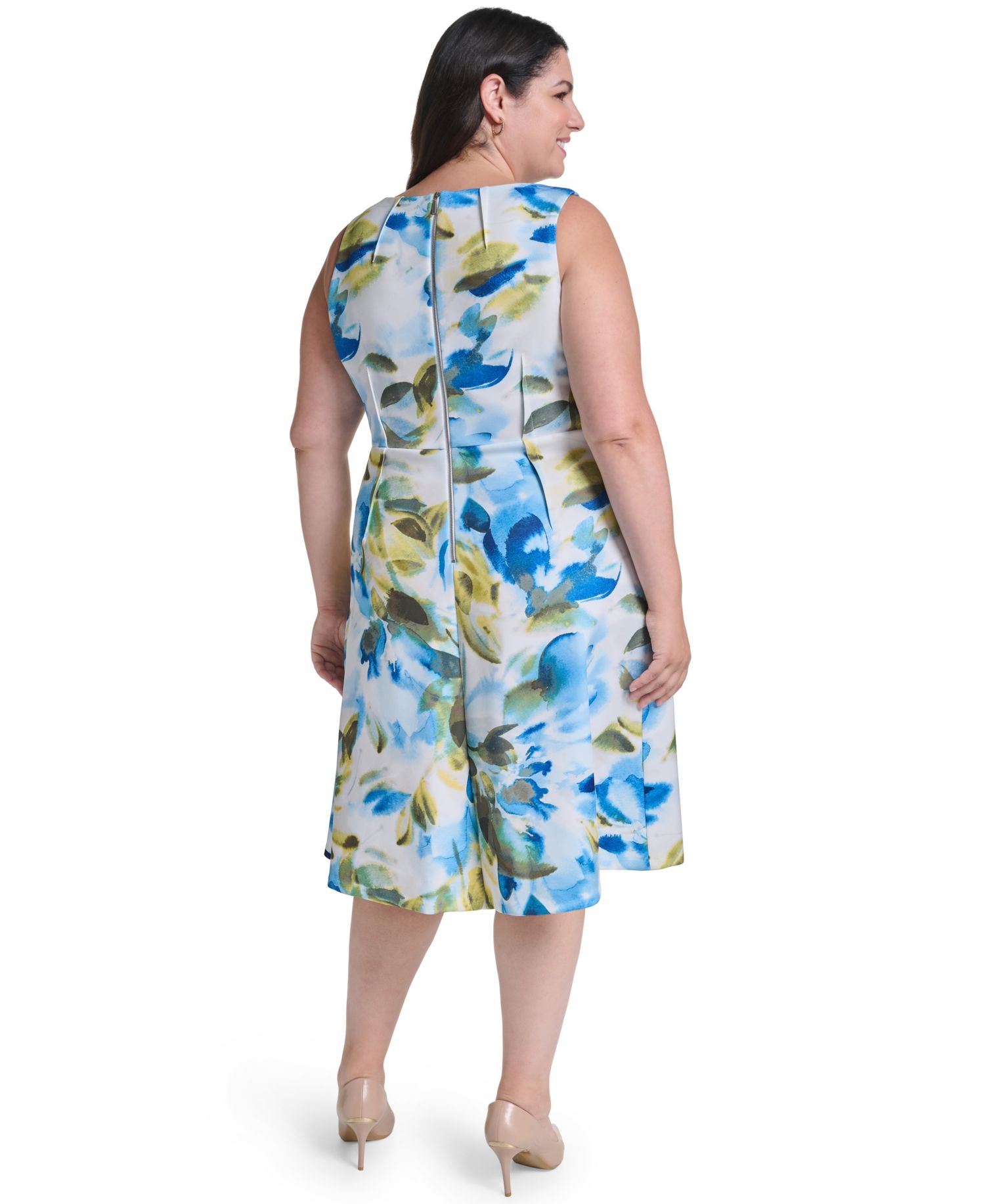 Plus Size Floral-Print Boat Neck Sheath Dress