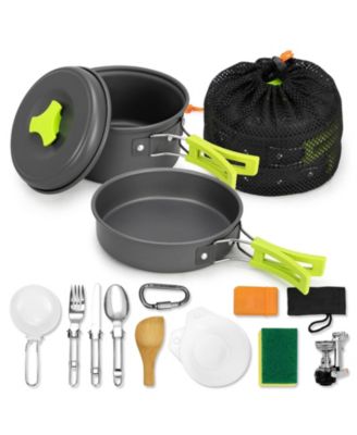 15 Piece Camping Cookware Mess Kit Nonstick Lightweight Portable Outdoor Cooking Set For Hiking Picnic